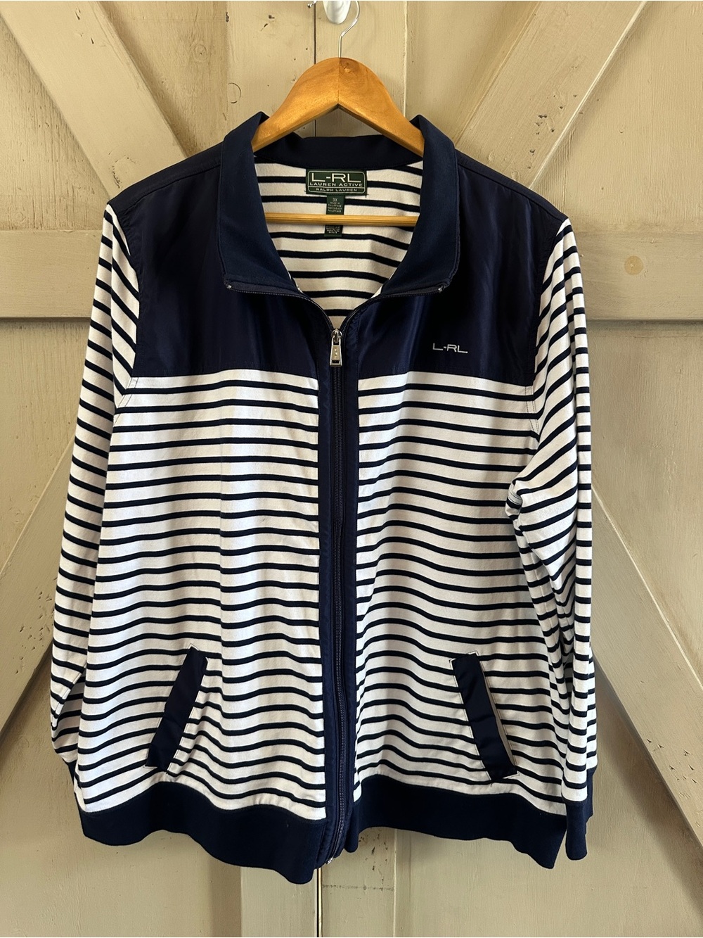 Lauren Active Ralph Lauren 3X Navy White Striped Full Zip Jacket Nautical